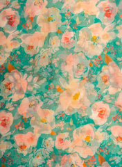 Pure Organza Sea Green Color Floral Digital Print With Jacquard Work Fabric