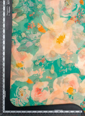 Pure Organza Sea Green Color Floral Digital Print With Jacquard Work Fabric