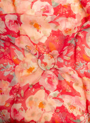 Pure Organza Hot Pink Color Floral Digital Print With Jacquard Work Fabric