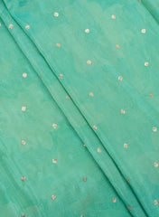 Viscose Tissue Turquoise Blue Color Floral Print With Butti Embroidery Fabric.