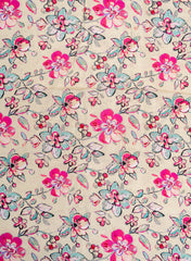 Premium Santoon Cream Color Floral Pattern Screen Print Fabric.