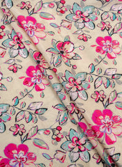 Premium Santoon Cream Color Floral Pattern Screen Print Fabric.