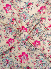 Premium Santoon Cream Color Floral Pattern Screen Print Fabric.