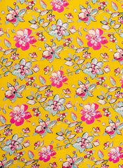 Premium Santoon Amber Yellow Color Floral Pattern Screen Print Fabric.