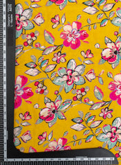 Premium Santoon Amber Yellow Color Floral Pattern Screen Print Fabric.