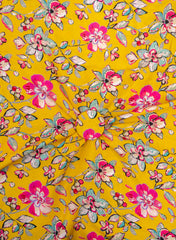 Premium Santoon Amber Yellow Color Floral Pattern Screen Print Fabric.