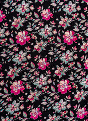 Premium Santoon Black Color Floral Pattern Screen Print Fabric.