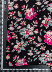 Premium Santoon Black Color Floral Pattern Screen Print Fabric.