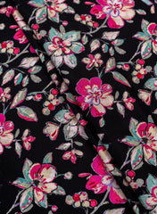 Premium Santoon Black Color Floral Pattern Screen Print Fabric.