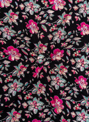 Premium Santoon Black Color Floral Pattern Screen Print Fabric.