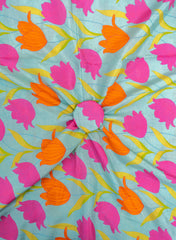 Premium Santoon Aqua Blue Color Floral Pattern Screen Print Fabric