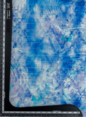 (Pre Cut-3 Meter) Pure Chanderi Shades Of Dark Blue Color Abstract Pattern Digital Print Fabric.