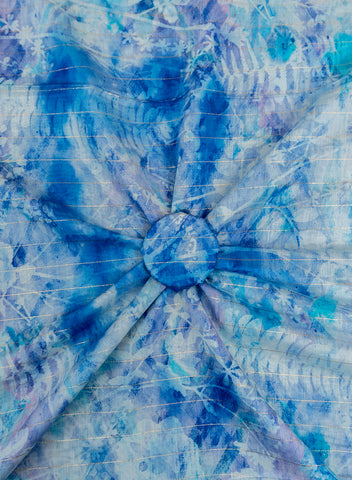 (Pre Cut-3 Meter) Pure Chanderi Shades Of Dark Blue Color Abstract Pattern Digital Print Fabric.