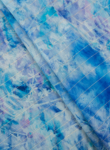 (Pre Cut-3 Meter) Pure Chanderi Shades Of Dark Blue Color Abstract Pattern Digital Print Fabric.