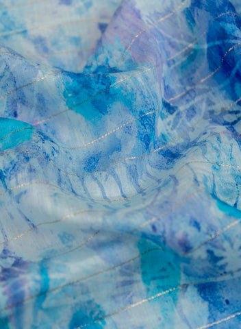(Pre Cut-3 Meter) Pure Chanderi Shades Of Dark Blue Color Abstract Pattern Digital Print Fabric.