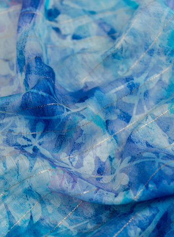 (Pre Cut-3 Meter) Pure Chanderi Shades Of Dark Blue Color Abstract Pattern Digital Print Fabric.