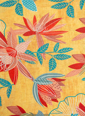 Linen Golden Yellow Color Floral Digital print fabric.