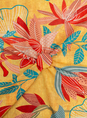 Linen Golden Yellow Color Floral Digital print fabric.