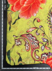 Linen Neon Green Floral Digital print fabric.