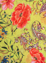 Linen Neon Green Floral Digital print fabric.