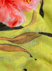 Linen Neon Green Floral Digital print fabric.