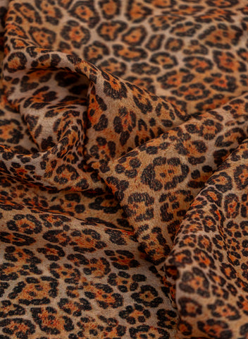 (Pre Cut-4 Meter) Shimmer Georgette Black And Pastel Peach  Animal Digital Print  Fabric.