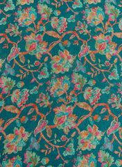 Pure Georgette Sea Green Color Floral Digital Print Fabric.