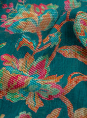 Pure Georgette Sea Green Color Floral Digital Print Fabric.