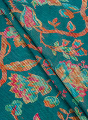 Pure Georgette Sea Green Color Floral Digital Print Fabric.