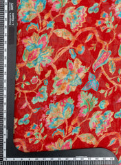 Pure Georgette Red Color Floral Digital Print Fabric.