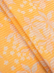 Chanderi Kotta Silk Pastel Orange Color Floral Digital Print With Sequins Embroidery Fabric.