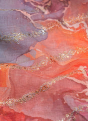 (Art Linen) Linen Shades Of Pink Color Digital Print With Sequins And Zari embroidery fabric.