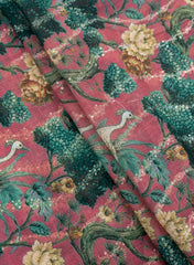 (Art Linen) Linen Wild Orchid Color Digital Print With Sequins And Zari embroidery fabric.