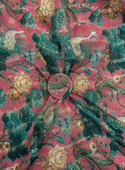 (Art Linen) Linen Wild Orchid Color Digital Print With Sequins And Zari embroidery fabric.