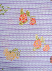 Cotton Brasso Violet Color Strips With Floral Digital Print Fabric.