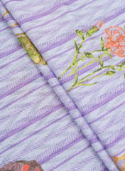 Cotton Brasso Violet Color Strips With Floral Digital Print Fabric.