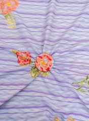 Cotton Brasso Violet Color Strips With Floral Digital Print Fabric.