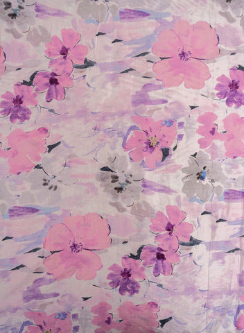 (Per Cut -1 meter) Pure Muslin Light Purple Color Floral Pattern Digital Print  Fabric