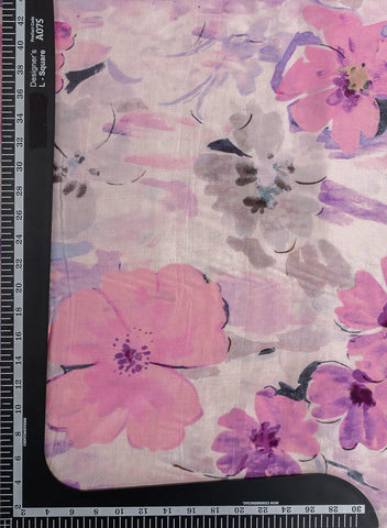 (Per Cut -1 meter) Pure Muslin Light Purple Color Floral Pattern Digital Print  Fabric