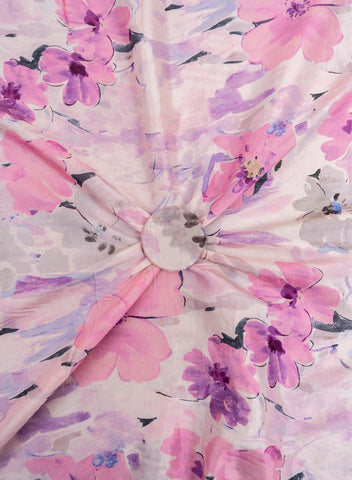 (Per Cut -1 meter) Pure Muslin Light Purple Color Floral Pattern Digital Print  Fabric