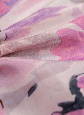 (Per Cut -1 meter) Pure Muslin Light Purple Color Floral Pattern Digital Print  Fabric