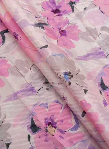 (Per Cut -1 meter) Pure Muslin Light Purple Color Floral Pattern Digital Print  Fabric