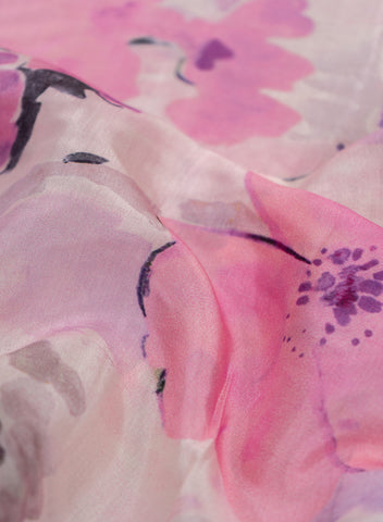 (Per Cut -1 meter) Pure Muslin Light Purple Color Floral Pattern Digital Print  Fabric