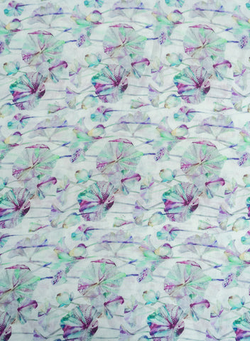 (Per cut-2.5 Meter) Pure Muslin Violet Color Floral Pattern Digital Print  Fabric.