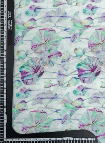 (Per cut-2.5 Meter) Pure Muslin Violet Color Floral Pattern Digital Print  Fabric.