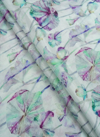 (Per cut-2.5 Meter) Pure Muslin Violet Color Floral Pattern Digital Print  Fabric.