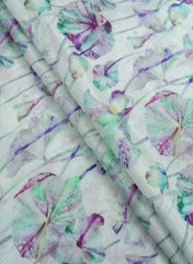 Pure Muslin Violet Color Floral Pattern Digital Print  Fabric