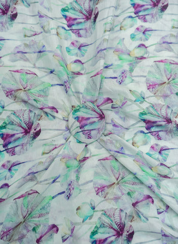 (Per cut-2.5 Meter) Pure Muslin Violet Color Floral Pattern Digital Print  Fabric.
