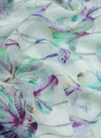 (Per cut-2.5 Meter) Pure Muslin Violet Color Floral Pattern Digital Print  Fabric.