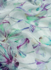 Pure Muslin Violet Color Floral Pattern Digital Print  Fabric